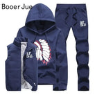 3 Pieces Set Hoodies+Vest+Pants Casual Men's Track Suit Clothing Coats Winter Thick Warm Tracksuit for Men Printed Mens Set Vest