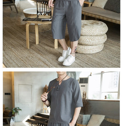 Stile giapponese Kimono T-shirt a maniche corte Pantaloni Due pezzi Top da uomo Pantaloni Abiti da uomo Giappone Harajuku Yukata Cardigan Costume