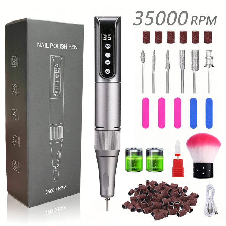 35000RPM Cordless Portable Nail Drill, Rechargeable Electric Nail File Manicure Pedicure Set, Professional Nail Art Tool for Gel Nails, Shaping Polishing for Home Salon & Nail Art Beginners