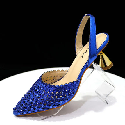 Venus Chan Pointed Toe Heels for Women 2023 Elegant Party Wine Color Full Diamond Pumps Italian Shoes and Bags Matching Set PlatiNum