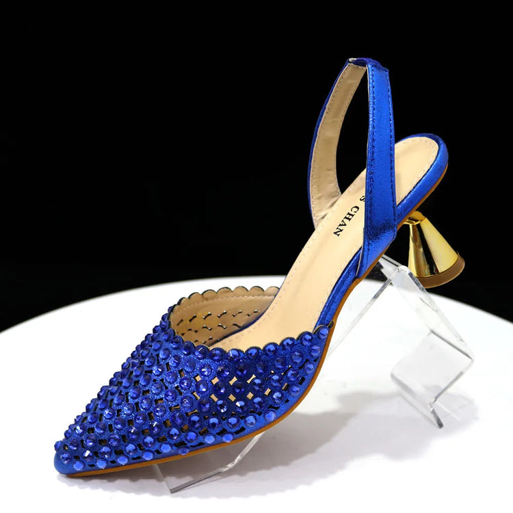 Venus Chan Pointed Toe Heels for Women 2023 Elegant Party Wine Color Full Diamond Pumps Italian Shoes and Bags Matching Set PlatiNum