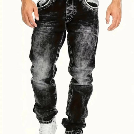 European American Jeans Men's Autumn New Slim Elastic Trousers Fashionable Vintage Wash Denim Pants Male Streetwear