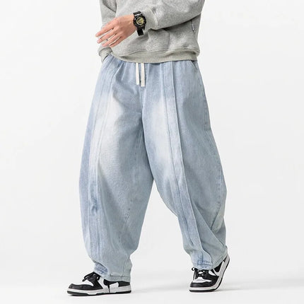 2025 Nuovi pantaloni stile harem vintage da uomo pantaloni larghi in denim hip-hop larghi da uomo jeans dritti oversize moda pantaloni in vita elastica