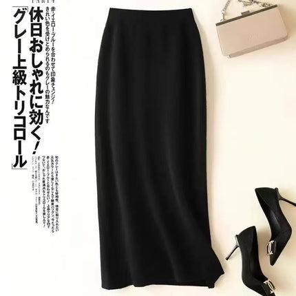 Korean Winter Cashmere Knitted Long Skirts For Women Fashion Mid-length High Waist A-line Skirts Female Wool Bottoms PlatiNum