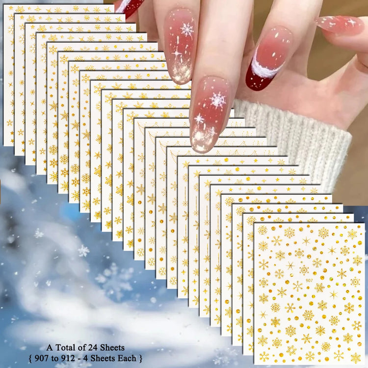 4 to 24 Sheets Xmas Snowflake Gold Silver Blue Holographic Self-Adhesive Winter Christmas Decor DIY Manicure Nail Art Stickers