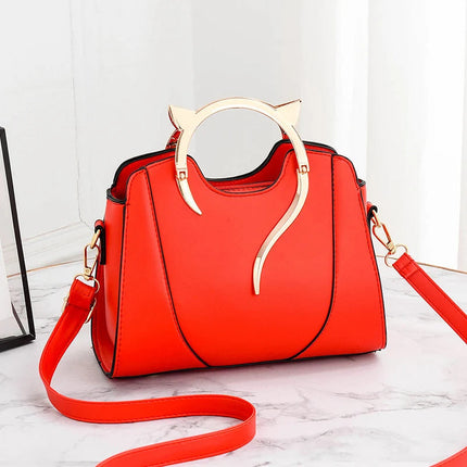 Cat Shaped Handle Women Handbag Trendy And Fashionable, Solid Color, Simple And Casual Crossbody Shoulder Shell Bag PlatiNum