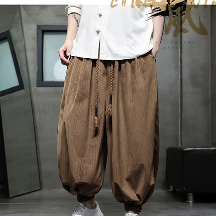 Pantaloni a gamba larga da uomo Pantaloni larghi in vita elastica da uomo Streetwear Stili giapponesi Pantaloni casual Pantaloni lunghi oversize vintage solidi
