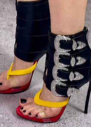 High heel sexy buckle belt women flip flops zipper modern sandal PlatiNum