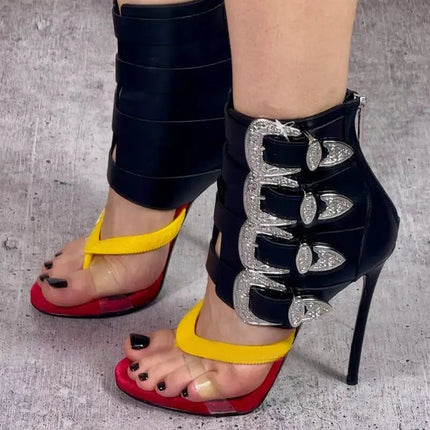 High heel sexy buckle belt women flip flops zipper modern sandal PlatiNum