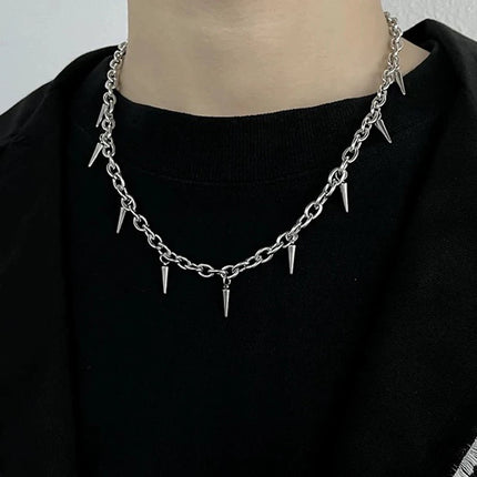 Stainless Steel Punk Aesthetic Stud Necklace Men Choker Cool Hip Hop Women Rivet Pendant Necklace Gothic Jewelry Gifts PlatiNum