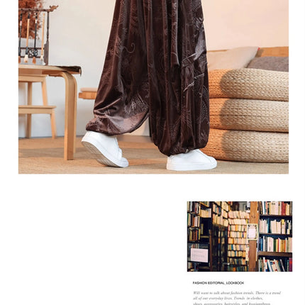 Pantaloni di velluto da uomo autunno inverno retrò drago stampa pantaloni larghi da uomo stile cinese pantaloni casual a gamba larga per uomo taglie forti 5XL