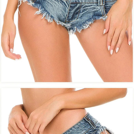 Women's Denim Shorts StreetWear Y2k Low Waisted Denim Beach Bikini Retro Super Shorts Nightclub Bar Pole Dance Clotheshot Summer PlatiNum