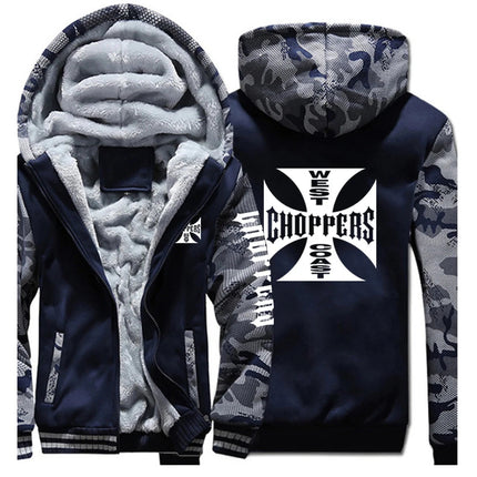 West Coast Choppers 2024 New Men's Hoodies Jacket Winter Thick Warm Fleece Zipper Hoodies Coat Casual Tracksuit Sportwear PlatiNum