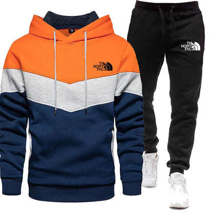 2025 Set di abbigliamento sportivo da jogging casual da uomo con cappuccio e pantaloni sportivi neri Giacca gommata Sport di moda Set invernale caldo da 2 pezzi