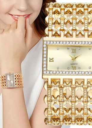 Orologio al quarzo da donna in oro nobile di lusso, orologio da donna con cinturino scheletrato, orologio completo platinumshop