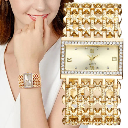 Orologio al quarzo da donna in oro nobile di lusso, orologio da donna con cinturino scheletrato, orologio completo platinumshop