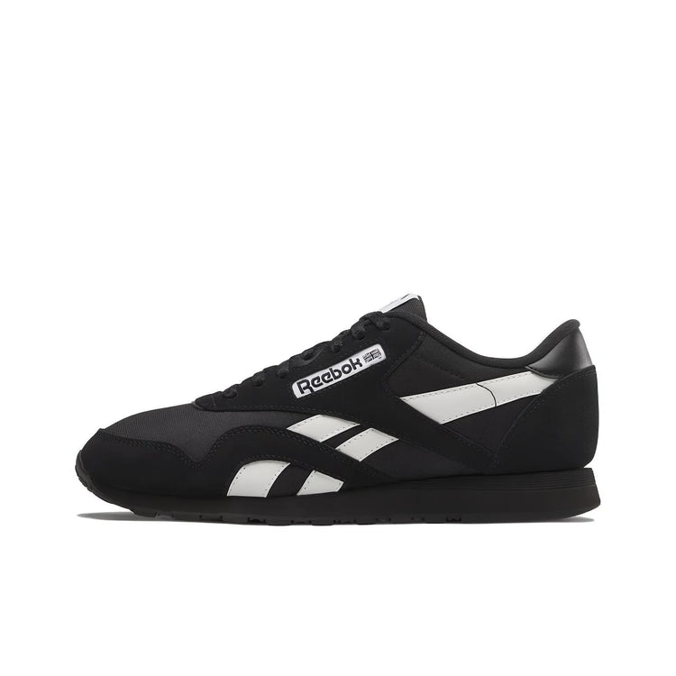 Reebok Classic Nylon Running Shoes Unisex Low Top Black White 100033807