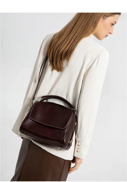 women's shoulder luxury  bags, Genuine Leather Crossbody Shoulder Bag, Retro Style Handbag with Dual Strap & Multiple Pockets