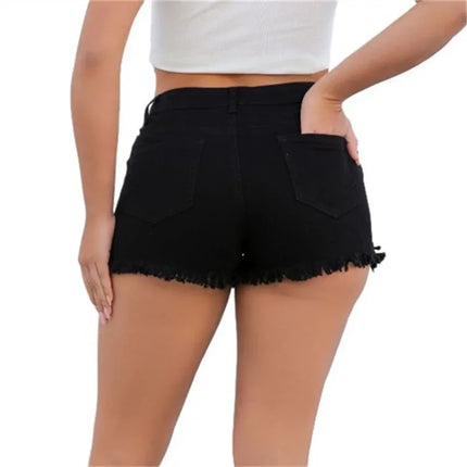 Women's Summer Split Nappa Leg Denim Shorts Vintage Ripped Hole Denim Shorts Cropped Three-Quarter Pants High Waisted Casual Mini Jeans