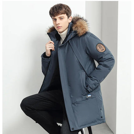 Men Winter Goose Down Coats Fur Collar Hooded Long Down Jackets Top Quality Male Outdoor Windproof Warm Winter Jackets Canada