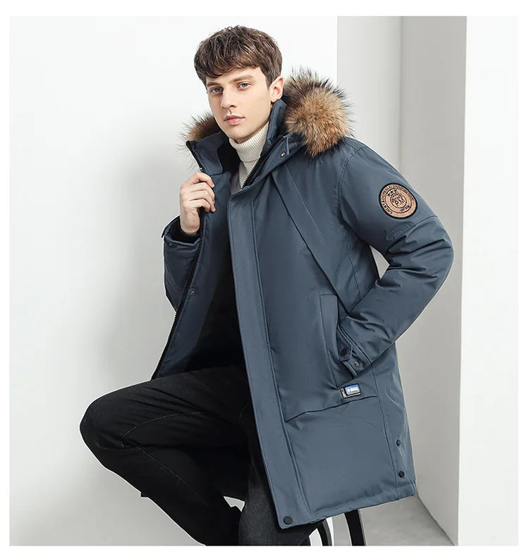 Men Winter Goose Down Coats Fur Collar Hooded Long Down Jackets Top Quality Male Outdoor Windproof Warm Winter Jackets Canada