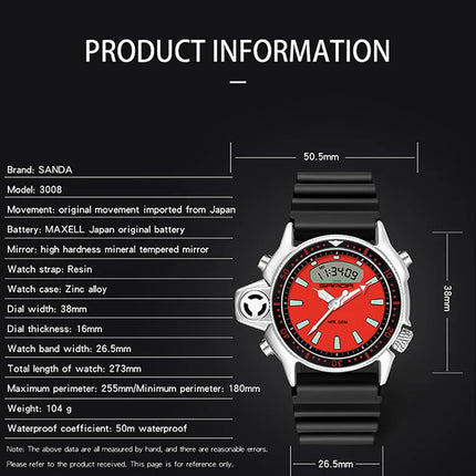 SANDA Sport orologio digitale al quarzo da uomo orologi subacquei creativi orologio da uomo con allarme impermeabile orologio con doppio Display Relogio Masculino platinumshop
