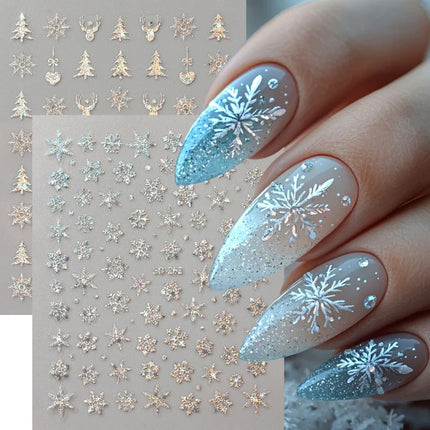 2pc Holographic Christmas Nail Art Stickers Iridescent Laser Snowflake Deer Tree Winter Slider Decals New Year Manicure 2027