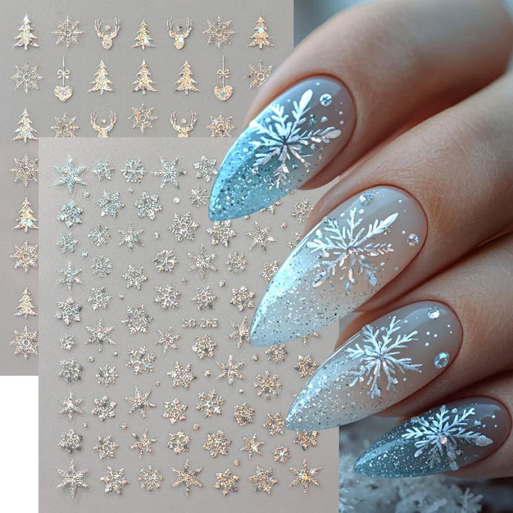 2pc Holographic Christmas Nail Art Stickers Iridescent Laser Snowflake Deer Tree Winter Slider Decals New Year Manicure 2027