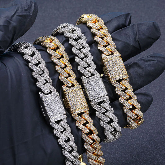 Collana a catena cubana Hip Hop da 12 mm in ottone con zirconi cubici Miami Collana a catena cubana di ghiaccio a 2 file da uomo di fascia alta da donna