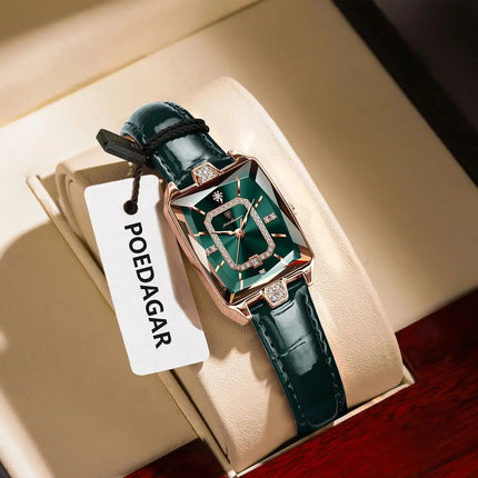 POEDAGAR Rettangolo Orologi da donna di lusso Impermeabile Data Orologio da donna in pelle Elegante orologio da polso da donna al quarzo moda Reloj regalo platinumshop
