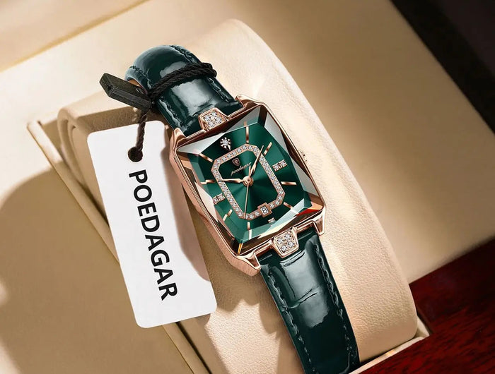 POEDAGAR Rettangolo Orologi da donna di lusso Impermeabile Data Orologio da donna in pelle Elegante orologio da polso da donna al quarzo moda Reloj regalo platinumshop