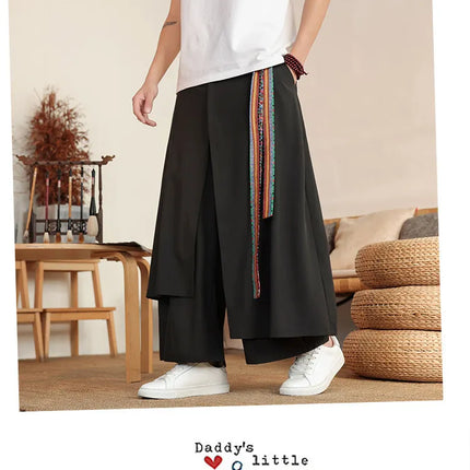 Pantaloni Eleganti da Uomo Stile Nepal, Gamba Larga, Vita Alta, Leggeri e Sottili, con Patchwork Irregolare, Moda Streetwear