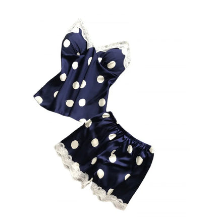Nuovo set di biancheria intima da donna in due pezzi, composto da canotta e pantaloncini in raso a pois, stile europeo e americano, semplice e casual.
