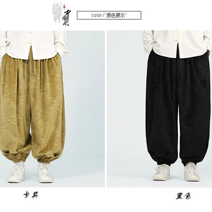 Pantaloni di velluto da uomo autunno inverno pantaloni larghi stampati casual da uomo stile giapponese Harun comodi pantaloni da jogging da uomo streetwear