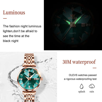 OLEVS 5536 Orologio da donna al quarzo con diamanti di marca di lusso Moda elegante orologio da donna impermeabile in oro rosa con bracciale Set Reloj Mujer platinumshop