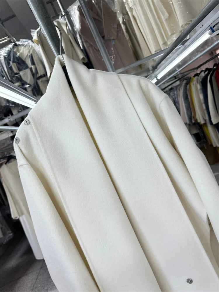 Newest Luxury Coffee Scarf Collar Wool Coat Women Loose Elegant Ladies Autumn Winter Jacket Causal Handmade Women's Jacket2025