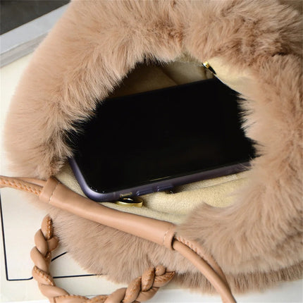 Women's Crossbody Pumpkin Plush Bag Cute Tote Bags Autumn Winter Fashion Solid Color Handbag Travel Shoulder Bags PlatiNum