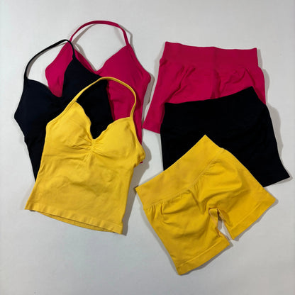Yoga 2pcs Impact Gym Set Women Backless Tank Tops High Waist Scrunch Seamless Shorts Fitness Clothes Activewear Workout Sets