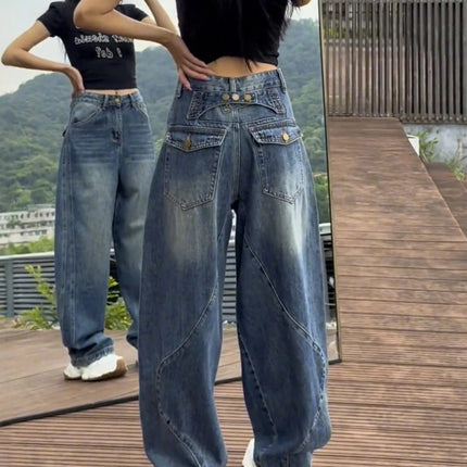 Jeans a gamba larga a vita alta Pantaloni in denim sottile da donna Jeans larghi dritti a figura intera taglie forti Sle casual