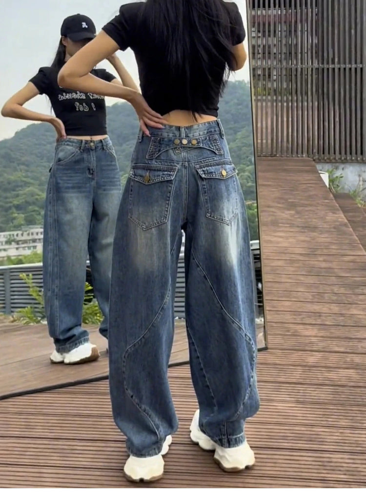 Jeans a gamba larga a vita alta Pantaloni in denim sottile da donna Jeans larghi dritti a figura intera taglie forti Sle casual