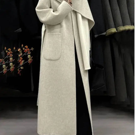 DFDG Woman's Cowl-neck Pure Color Versatile Patchwork Two-color Design 2025 Spring New Style Loose High-quality Long Coat