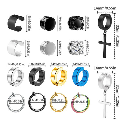 1/16 paia di orecchini a bottone magnetici da uomo in acciaio inossidabile con croce Non penetrante orecchini a cerchio Unisex CZ Magnet Clip on Earring platinumshop