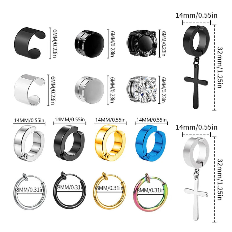 1/16 paia di orecchini a bottone magnetici da uomo in acciaio inossidabile con croce Non penetrante orecchini a cerchio Unisex CZ Magnet Clip on Earring platinumshop
