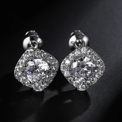 ZAKOL Classic White Square CZ Orecchini Della Stud Per Le Donne Squisite Rotondo Cubic Zirconia Cristallo Orecchini Regalo platinumshop