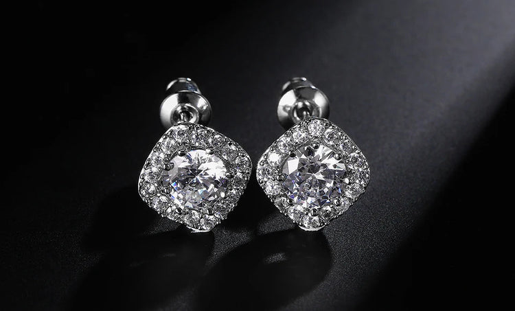 ZAKOL Classic White Square CZ Orecchini Della Stud Per Le Donne Squisite Rotondo Cubic Zirconia Cristallo Orecchini Regalo platinumshop