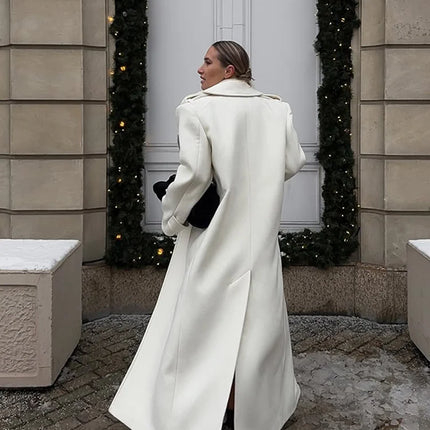 Fashion Solid Women's Wool Coat Lapel Double Breasted Button Long Sleeves Loose Coat Chic 2026 Autumn Winter New Street Wear