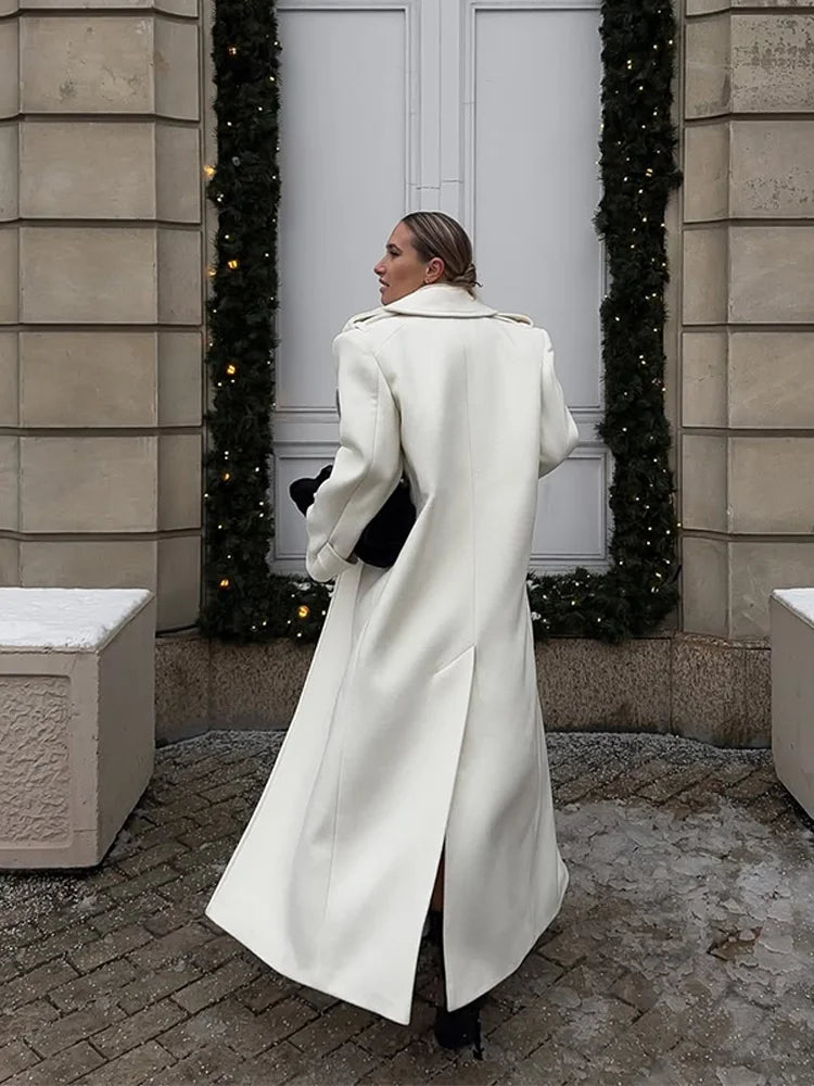 Fashion Solid Women's Wool Coat Lapel Double Breasted Button Long Sleeves Loose Coat Chic 2026 Autumn Winter New Street Wear