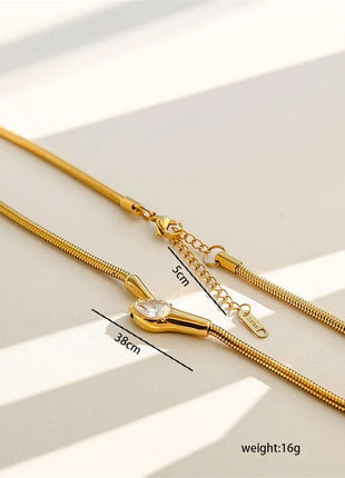 GANEMLY 316L Stainless Steel Snakehead Shining Zircon Necklace Trendy Neck Chain Choker Collar Waterproof Jewelry For Women PlatiNum