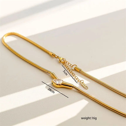 GANEMLY 316L Stainless Steel Snakehead Shining Zircon Necklace Trendy Neck Chain Choker Collar Waterproof Jewelry For Women PlatiNum