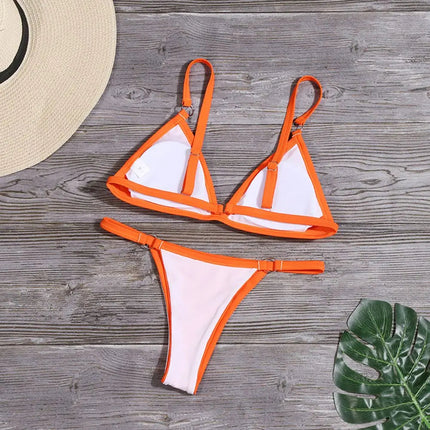 Costume da bagno bikini sexy da donna in tinta unita con fibbia in metallo decorato con costumi da bagno brasiliani per vacanze al mare platinumshop